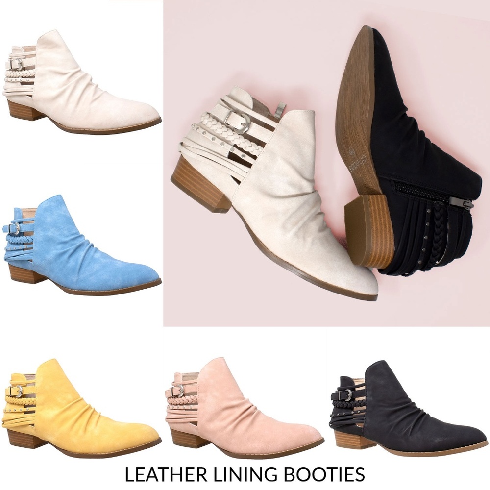 SOBEYO Ankle Booties Strappy Stud Buckles AMI-02